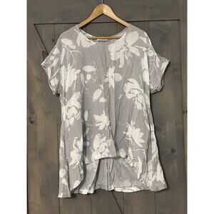 Komil Women M Tunic Top Gray Floral Coquette Crush Silky Knit Lagenlook Artsy
